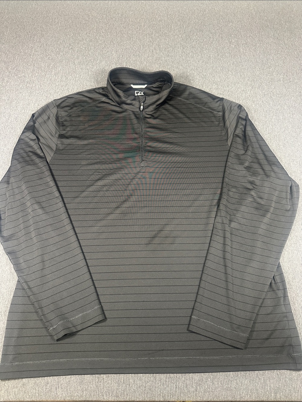 Cutter & Buck CB DryTec Men's Quarter Zip Gray Black Stripe Golf Pullover XL SPF